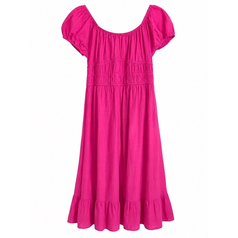 Sim and Sam Linen Blend Maxi Dress Fuschia pink  Off Shoulder Size Large